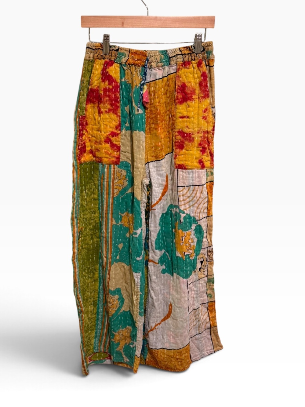 NWOT Patchwork Wide-Leg Kantha Pants in Multicolor (reversible) One Size
